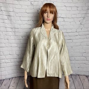 Eileen Fisher Silk Groove Beige Open Front 3/4 Sleeve Jacket Size PM